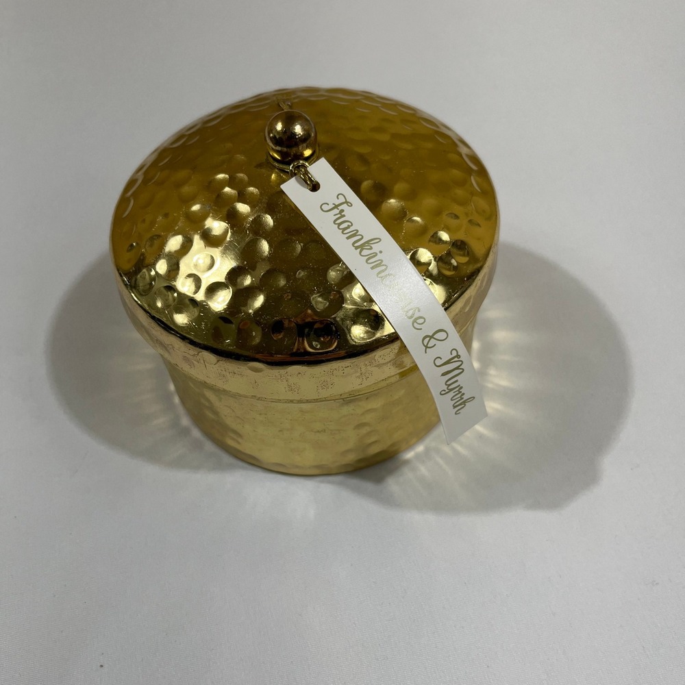 Ashland Scented Candle 7oz Gold Hammered Tin Frankincense & Myrrh - Gently Used